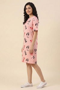 Zivame Mickey & Friends Knit Cotton Loungewear Dress - Gossamer Pink — thumbnail 4
